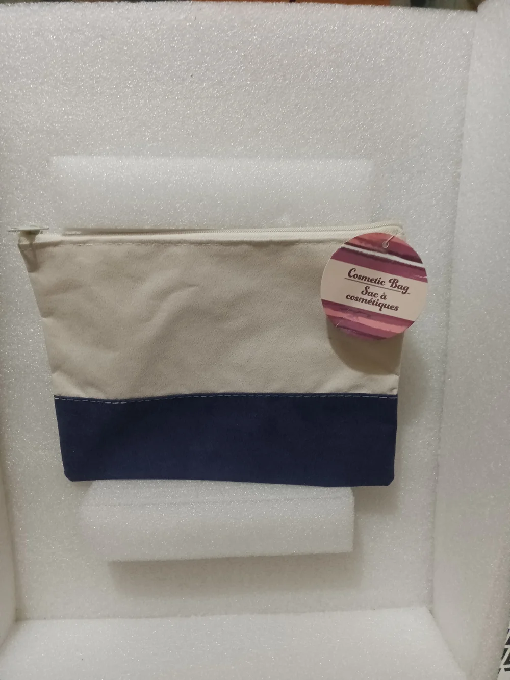 Cosmetic Bag Canvas Pouch in Cream and Navy